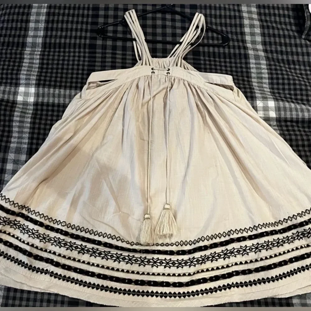 FREE PEOPLE Batiste Kashmir Embroidered Biscotti Strappy Tent Dress Size Small